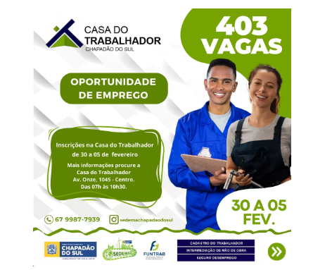 Imagem de compartilhamento para o artigo Casa do Trabalhador oferece mais de 400 vagas de emprego da MS Todo dia